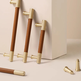Brass & Leather Cabinet Pulls - Modern Wardrobe Handles