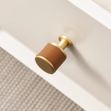 Brass & Leather Cabinet Pulls - Modern Wardrobe Handles