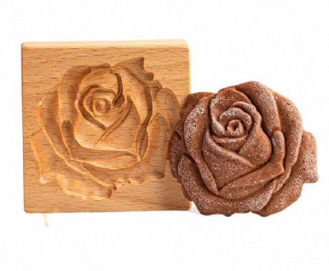 Wooden Cookie Mold -  Red Rose
