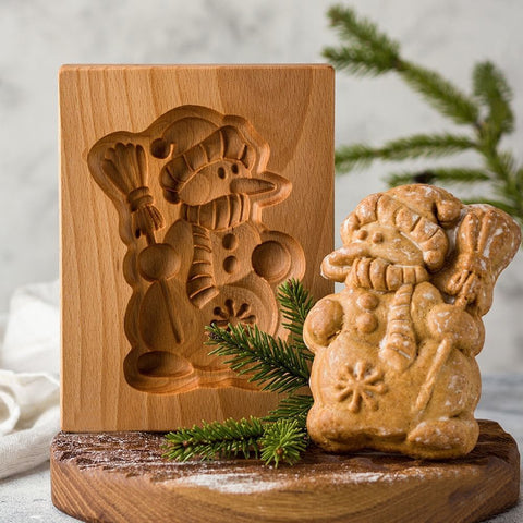 Wooden Cookie Mold -  Snowman