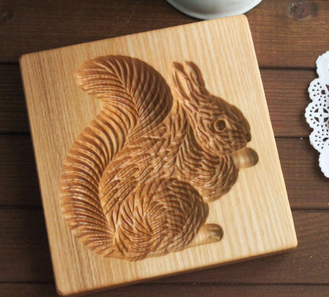 Wooden Cookie Mold -  Fluffy Squirrel