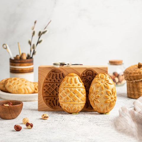 Wooden Cookie Mold -  Double Easter Eggs