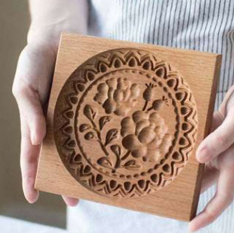 Wooden Cookie Mold - Flower Pattern