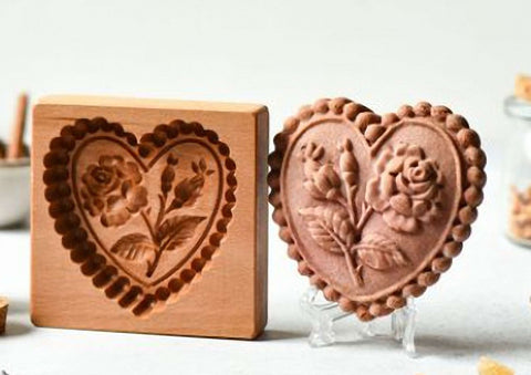 Wooden Cookie Mold - Heart & Rose