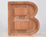 Personalized Piggy Bank, Laser Engraved - Oak