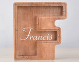 Personalized Piggy Bank, Laser Engraved - Oak