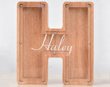Personalized Piggy Bank, Laser Engraved - Oak