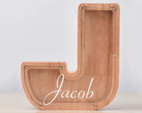 Personalized Piggy Bank, Laser Engraved - Oak