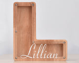 Personalized Piggy Bank, Laser Engraved - Oak