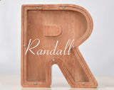 Personalized Piggy Bank, Laser Engraved - Oak