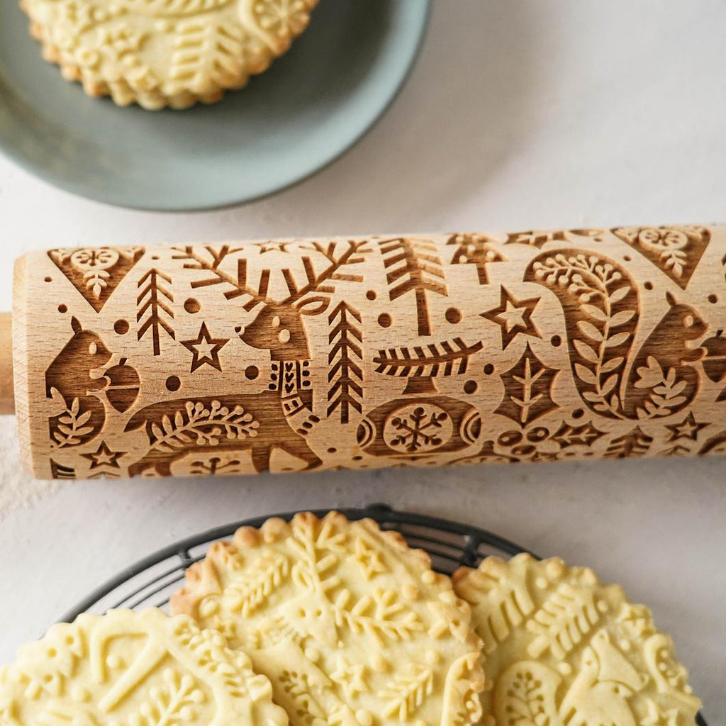 SCANDI CHRISTMAS Engraved Rolling Pin for Cookies Perfect Gift